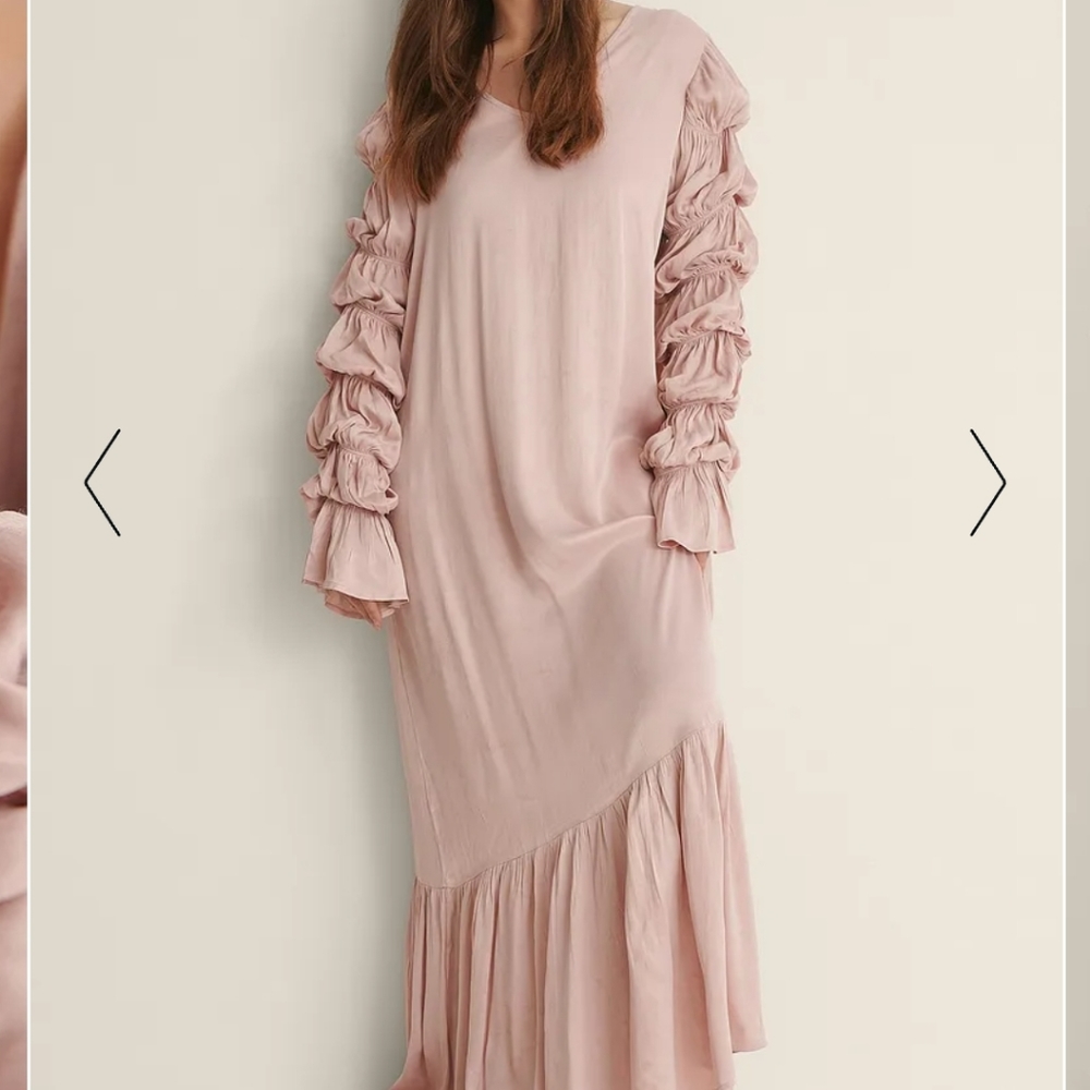 Never Worn NAKD Bunched Sleeve Pink Satin Maxi Dress Size 6